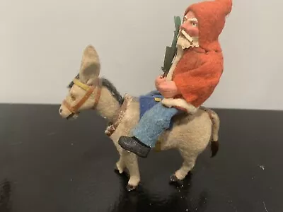 Antique Clay/Composition Belsnickle Santa/Felt German Nodder Donkey Harness #2 • $249.95