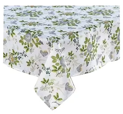 Bright Side Tablecloth Flower Butterfly Green Gray Yellow Fabric 60 Round • $18