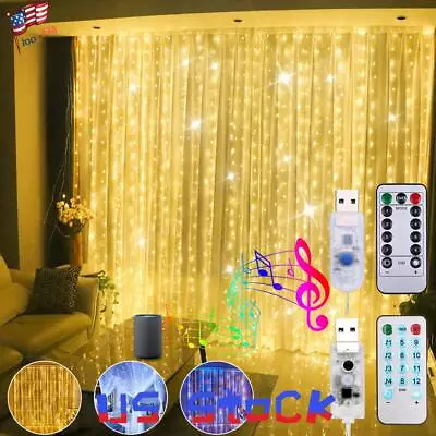 Remote Control Sound Music Activated USB LED Window W// Curtain String Light US • $11.29