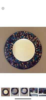 Mosaic Wall Mirror Purple Gold & Blue Design Hand Made In Bali 15 3/4  Round • $90.75