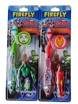 Marvel Iron Man/Incredible Hulk FIREFLY Toothbrush W/Mini Figurine Cap (2 Pack) • $15.60