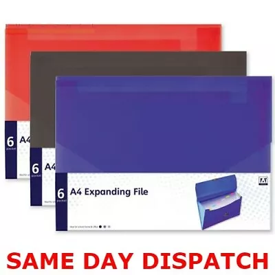 Expanding File 6 Pocket A4 Folder Stud Clip Wallet Case Organizer School Office • £4.99