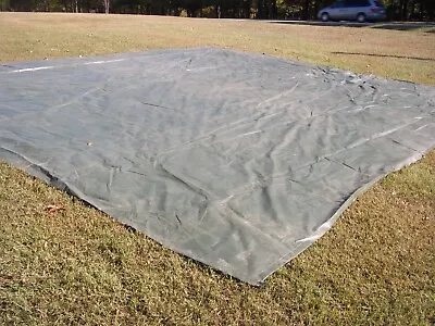 MILITARY SURPLUS VINYL CANVAS TARP TENT HUNT CAMPING  22 Ft X 26 Ft DAMAGED ARMY • $240