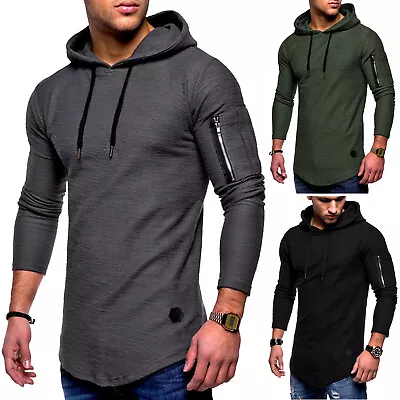 Men Hooded Hoodie Slim Fit Long Sleeve T-shirts Sports Gym Casual Pullover Top • $15.95