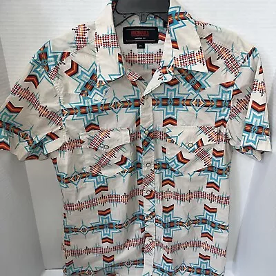 Rock And Roll Denim Shirt Men’s Medium White Aztec Short Sleeve  • $29.87