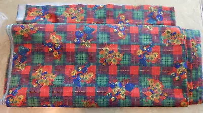 Golden D'or Fabric 15 Continuous Yds X 56  Red Plaid Blueberry Gold Flower VTG? • £77.20