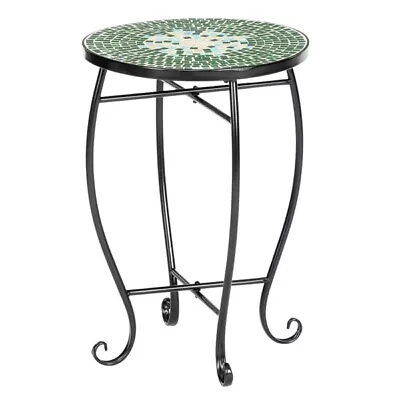 Mosaic Round Terrace Bistro Table With Coloured Glass Green Flowers Mosaic • $47.26