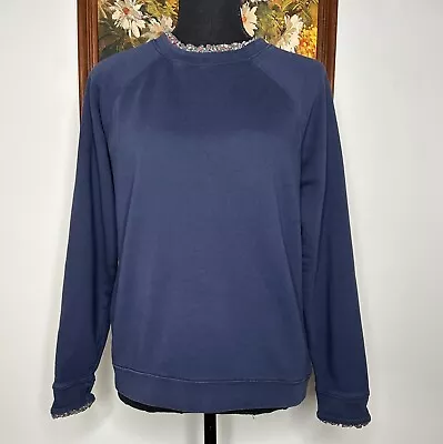 J Crew Knit Sweatshirt Women's Large Crew Neck Blue Back Zip Floral Frill • $11.99