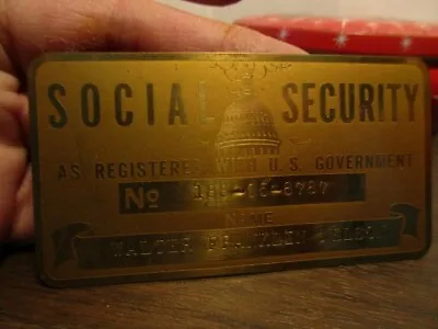 Vintage Metal Social Security ID Card - Stamped • $18