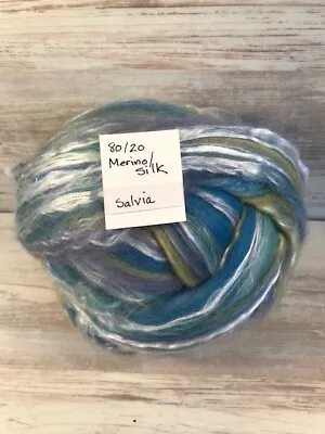 80/20 Merino/Silk Blended Wool Roving Salvia 4 Oz • $22