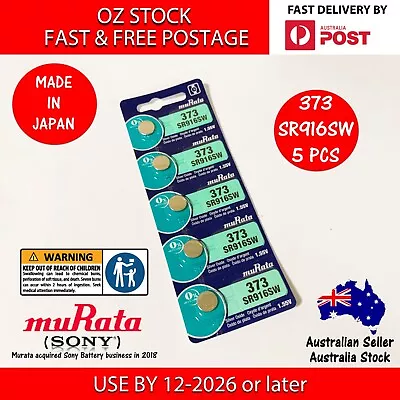 5x MURATA (SONY) SR916SW 373 1.55v Button Coin Cell Silver Oxide Battery Watch • $10.95