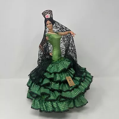 Marin Chiclana Espana Green Flamenco Dancer Doll Fiesta Green Vintage Tag 12” • $22.34