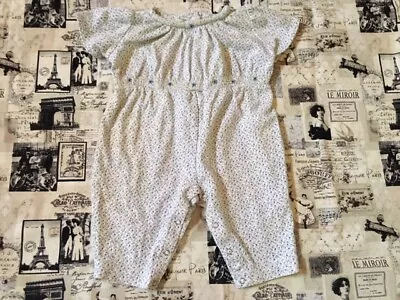 Vtg Gymboree 1999 White Porcelain Blue Print Smocked Romper One Piece 3-6 Bubble • $19.99