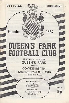 Queen's Park V Cowdenbeath 1975/6 (22 Nov) • £2