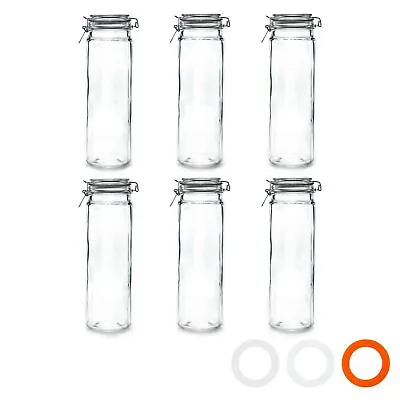 6x Glass Spaghetti Jars With Airtight Clip Lid 2L Set Black Seal • $57.80