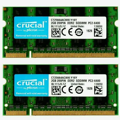 £8.99 • Buy New Genuine Crucial Memory Ram Laptop DDR2 PC2 6400S 800 MHz SODIMM  2GB 4GB LOT