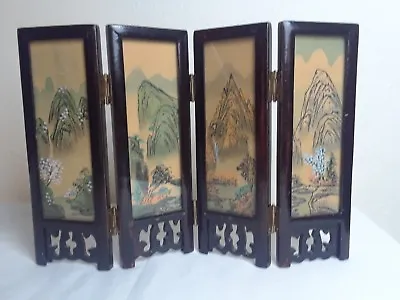 Rare Vintage Dollhouse Shoji Screen 4 Panels Hand Painted Artwork Laquered Wood • $116.99