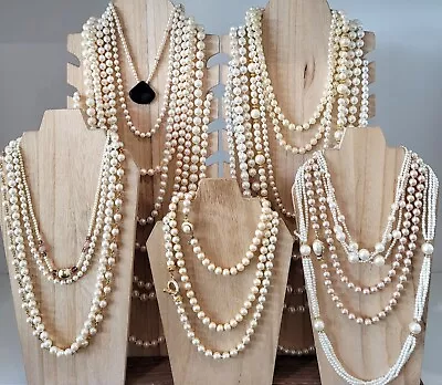 Vintage - Now Faux Pearl Necklace Lot Of 22 All Signed Monet Marvella Avon &more • $14.99