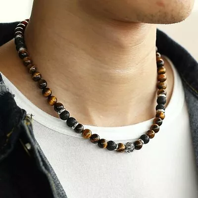 Trendsmax 8mm Men Boys Natural Tiger Eye Beaded Necklace Choker 18/20/24 Inches • $11.99