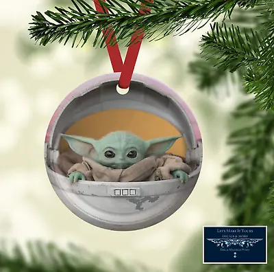 Grogu Baby Yoda Custom Metal Ornament Gift Tag 3.5  Round Star Wars Inspired • $10.99