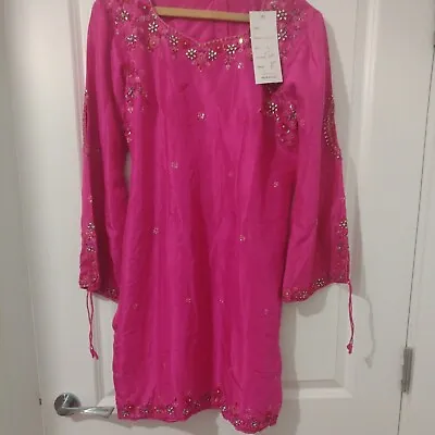 South Asian Pakistani Indian Bollywood Pink 3 Piece Trouser Suit Size M • £14