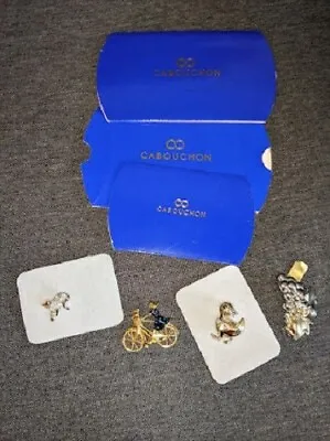 Cabouchon Gold TonerBrooches With Diamanté Stones Costume Jewellery Catduck • £18
