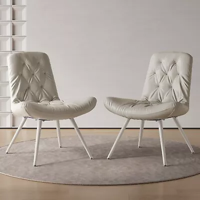 GUYII Modern Leather Accent Chair Set Of 2 Sturdy Grey Leisure Chair Metal Legs • $177.50