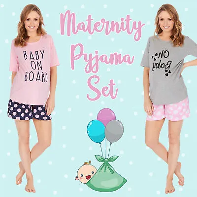 Maternity Pyjamas Pajamas PJs Nursing Short Sleeved Shorts Tshirt Tee Loungewear • £9.99
