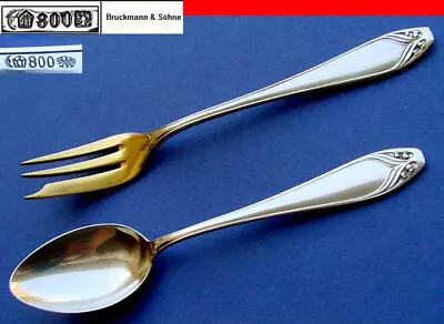 £119.92 • Buy Set, Cake Fork + Spoon, Bruckmann, Model 3150, Um 1910, 800er Silver G780