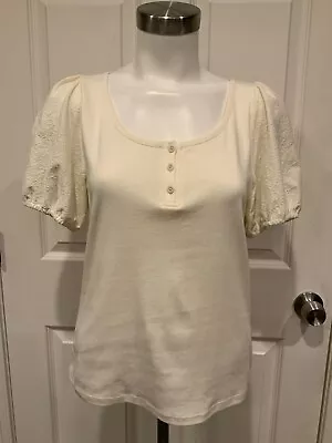 Madewell Off White Short Sleeve Shirt W/ Floral Sleeves Size S NWT! $55 • $25.31