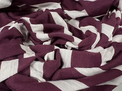 Soft Handle Slub Single Jersey Fabric Per Metre - Stripe - Damson & White • £5.99