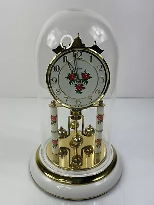 Vintage Floral Rises Elgin Anniversary Clock Glass Dome West Germany S Haller  • £72.28