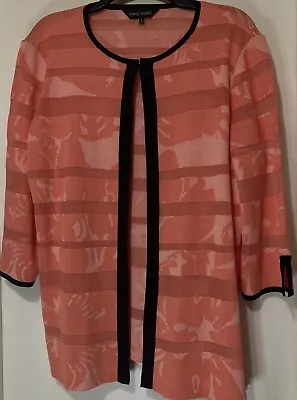 Ming Wang Coral Pink Black Cardigan With Clasp Size L Business Casual Spring • $37.99