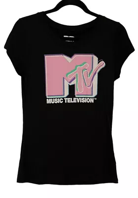 Women’s Black MTV Graphic Short Sleeve T-shirt Top Pink Purple White Shirt Top • £12.51