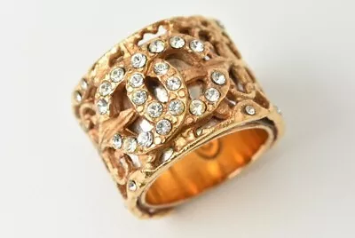 Vintage CHANEL 02A Coco Mark CC Gold Tone Ring US7.5-8 With Rhinestone • $589