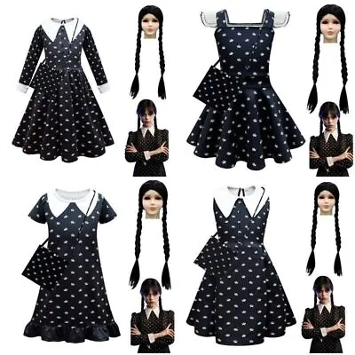 £13.49 • Buy Wednesday The Addams Family Costume Girls Adams Fancy Dress Wig Bag Party Outfit
