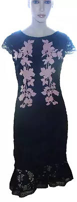 $49.95 • Buy REVIEW Dress..size 8..black Lace With Pink Flowers..fluted Hem..lined