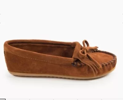 MINNETONKA 7.5 Kitty Hardsole Brown Leather Moccasin Moccs Moc Flats • £26.27