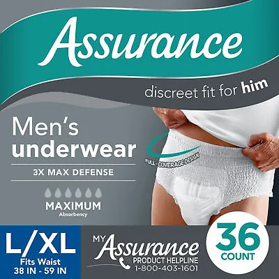 36 Count Assurance Incontinence& Disposable Underwear For Men Adult Diaper L/XL • $16.97