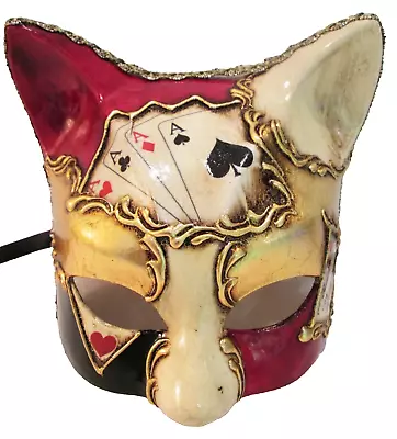 Cat 1 Handmade In Italy - Female Cat Party Mask Papier Mache Poker Design. • £29.50