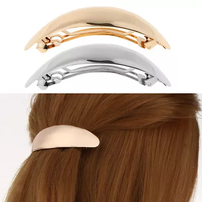 Shiny Gold Silver Curved Oval French Barrette Clasp For Thick Hair • £4.31