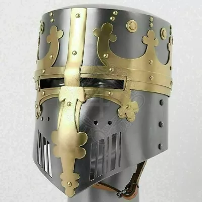Helmet Crusader Templar Brass Medieval Knight Armor Helm Cross Viking Design • $130.10