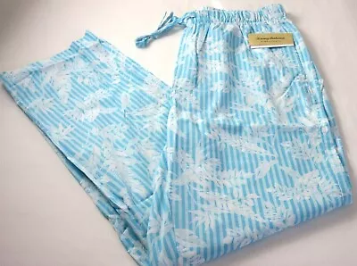 Tommy Bahama Men's Cotton Lounge Sleeping Pants Aqua White Floral Striped NWT • $36.99