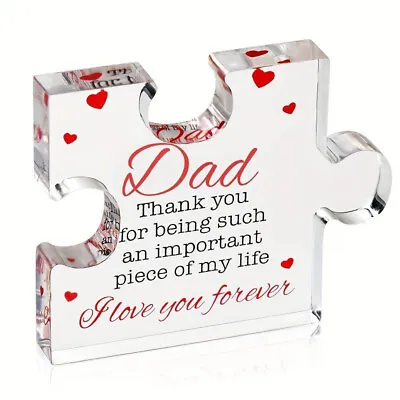 Dad Fathers Day I Love You Puzzle-Shaped Block Acrylic Plaque Sign Birthday Gift • £6.95