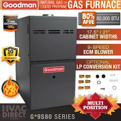 80000 BTU 80% Goodman 1 Stage Natural Gas Or Propane/LP Furnace GM9S80/GC9S80 • $1092