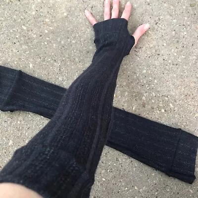 Handmade Long Gray Knit Arm Warmers Sweater Elbow Length Socks Tattoo Gloves Y2k • $28