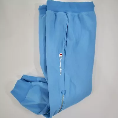 CHAMPION Mens Sweatpants  L 34x28 Reverse Weave 17  Leg Zippers Blue VINTAGE • $26.49