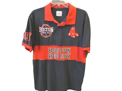 Mens MLB Vintage Boston Red Sox Blue Red Multi Logo Team Polo Shirt SZ L VGC • $18.99