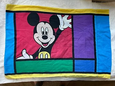 Vintage 1980s Disney Mickey Mouse Pluto Color Block Standard Pillow Case COOL • $7.99