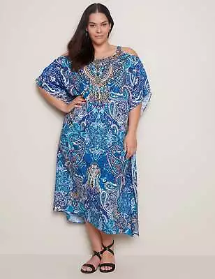 AUTOGRAPH - Plus Size - Womens Dress -  Cold Shoulder Printed Maxi Kaftan Dress • $25.81